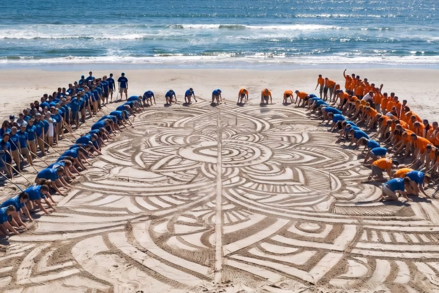 Giant Beach Art Team building activity